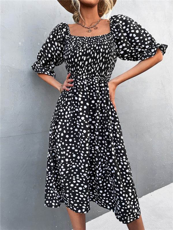Women's Casual Fashion Square Neck One-Word Neck Two-Wear Retro Leopard Print Dress - THE QUEEN RUNWAY
