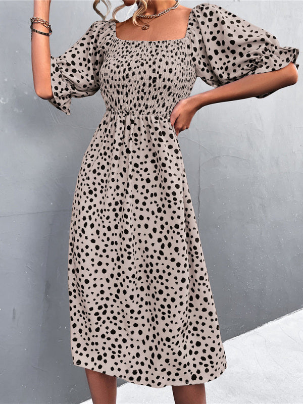 Women's Casual Fashion Square Neck One-Word Neck Two-Wear Retro Leopard Print Dress - THE QUEEN RUNWAY