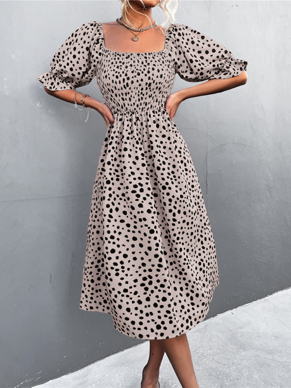Women's Casual Fashion Square Neck One-Word Neck Two-Wear Retro Leopard Print Dress - THE QUEEN RUNWAY