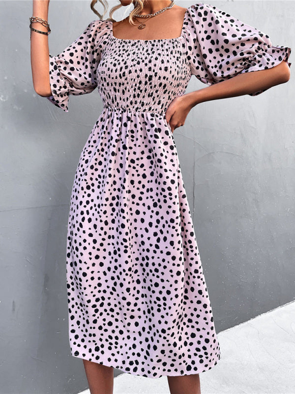 Women's Casual Fashion Square Neck One-Word Neck Two-Wear Retro Leopard Print Dress - THE QUEEN RUNWAY