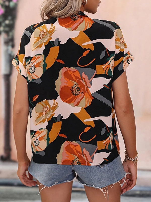 Women's Fashion Painted Printing V-neck Short Sleeve Top - THE QUEEN RUNWAY