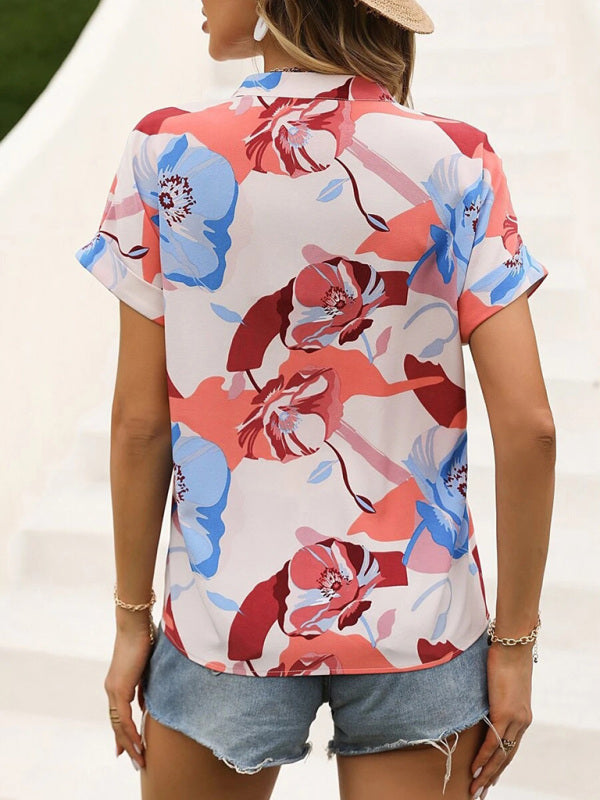 Women's Fashion Painted Printing V-neck Short Sleeve Top - THE QUEEN RUNWAY