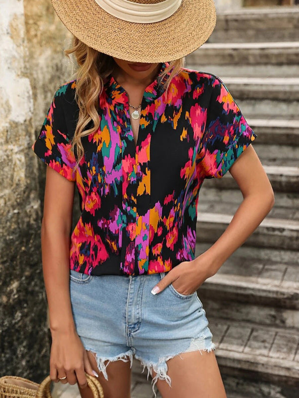 Women's Fashion Painted Printing V-neck Short Sleeve Top - THE QUEEN RUNWAY