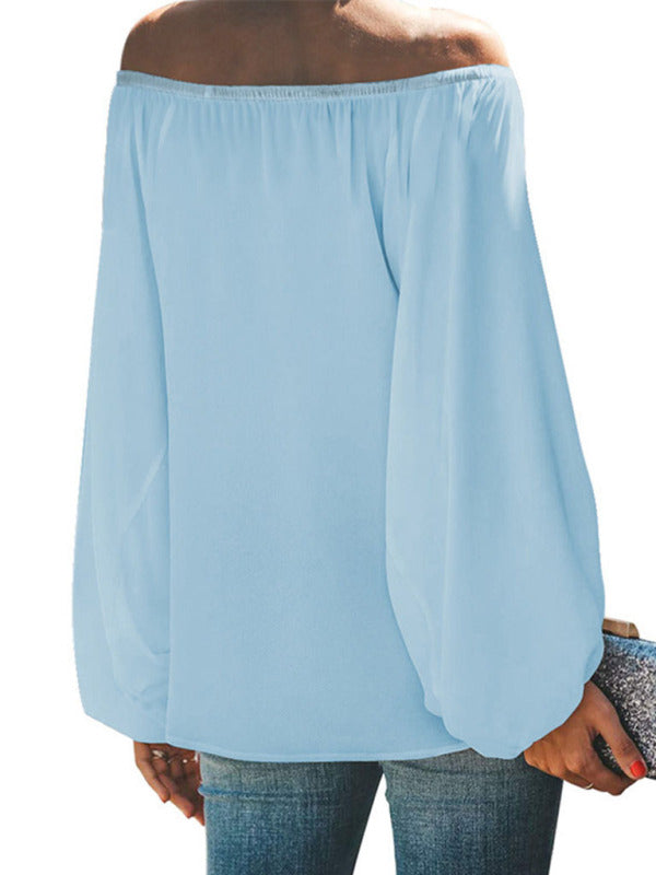 Women's off-shoulder solid color simple lantern sleeve loose long-sleeved top - THE QUEEN RUNWAY
