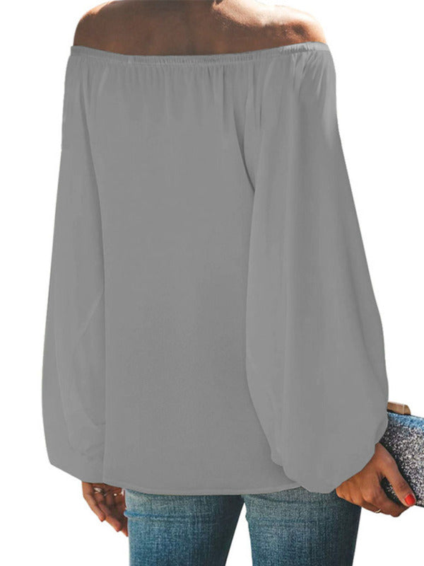 Women's off-shoulder solid color simple lantern sleeve loose long-sleeved top - THE QUEEN RUNWAY