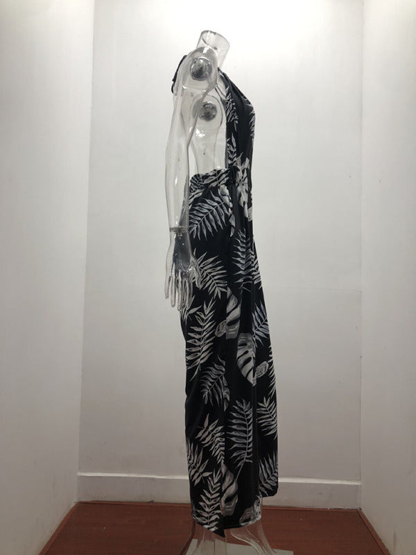 Women's Irregular Printed Halter Neck Jumpsuit - THE QUEEN RUNWAY
