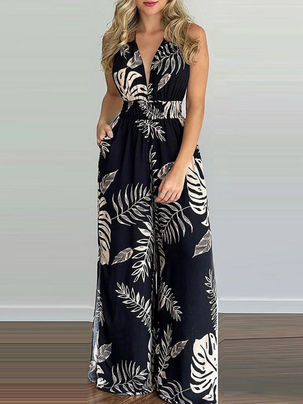 Women's Irregular Printed Halter Neck Jumpsuit - THE QUEEN RUNWAY