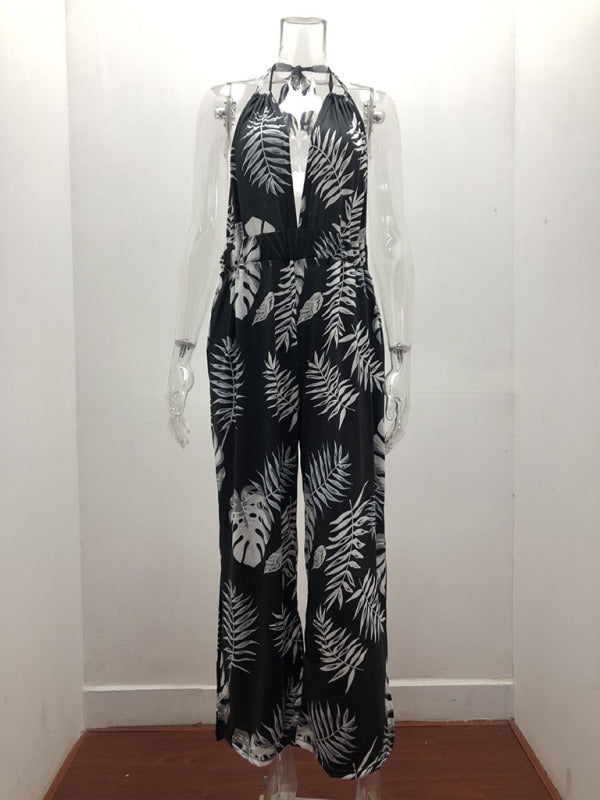 Women's Irregular Printed Halter Neck Jumpsuit - THE QUEEN RUNWAY