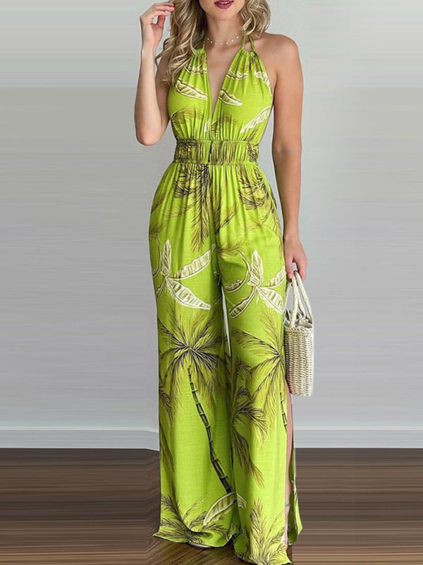 Women's Irregular Printed Halter Neck Jumpsuit - THE QUEEN RUNWAY