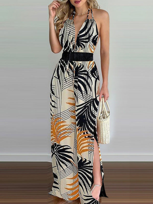 Women's Irregular Printed Halter Neck Jumpsuit - THE QUEEN RUNWAY