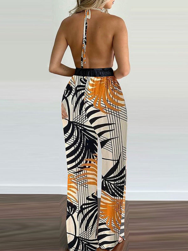Women's Irregular Printed Halter Neck Jumpsuit - THE QUEEN RUNWAY