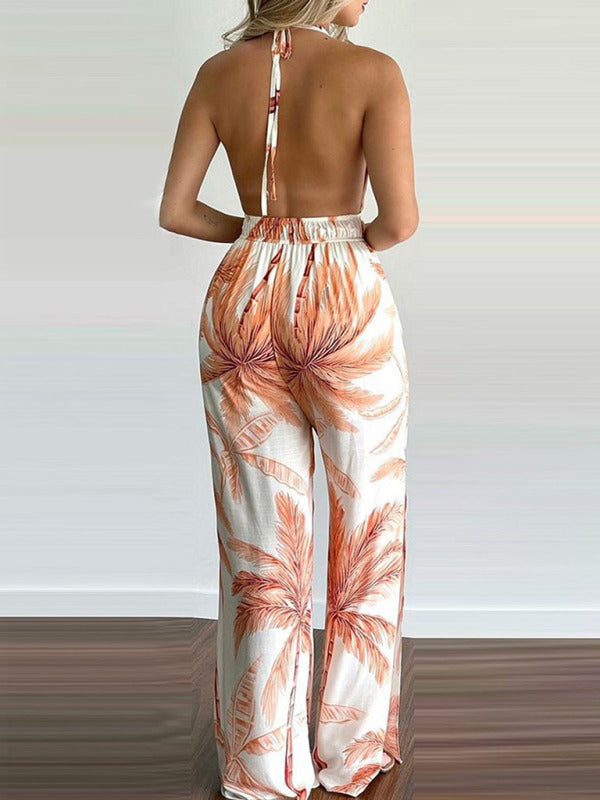 Women's Irregular Printed Halter Neck Jumpsuit - THE QUEEN RUNWAY