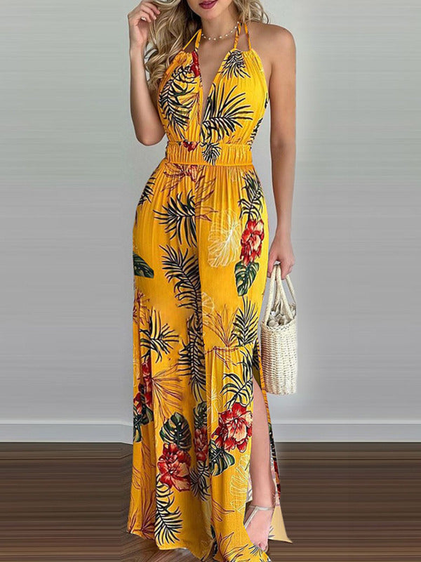Women's Irregular Printed Halter Neck Jumpsuit - THE QUEEN RUNWAY