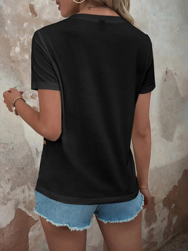 Women's Stripe Print Button Short Sleeve Casual Top - THE QUEEN RUNWAY