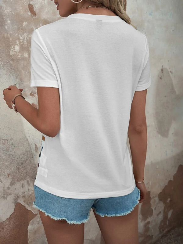 Women's Stripe Print Button Short Sleeve Casual Top - THE QUEEN RUNWAY