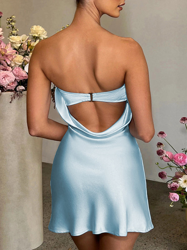 New sexy one word collar solid color tube top sleeveless bare backpack hip skirt - THE QUEEN RUNWAY