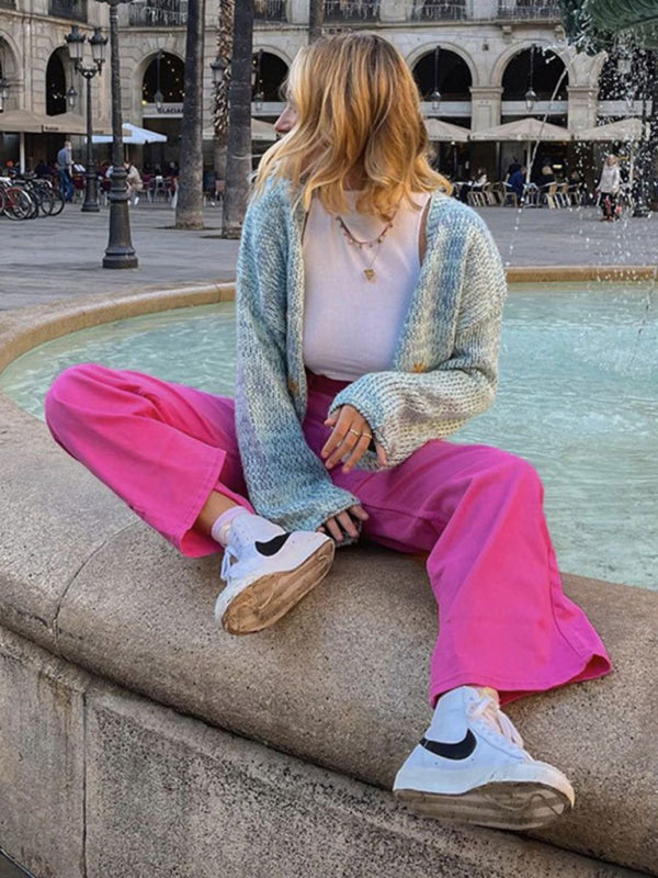 Trendy loose all-match trousers look thin high waist jeans wide leg pants - THE QUEEN RUNWAY