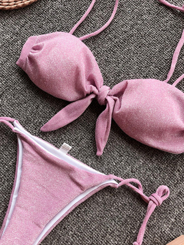Sexy three-point purple bikini women's strappy push-up swimsuit - THE QUEEN RUNWAY