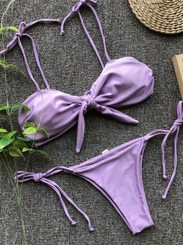 Sexy three-point purple bikini women's strappy push-up swimsuit - THE QUEEN RUNWAY