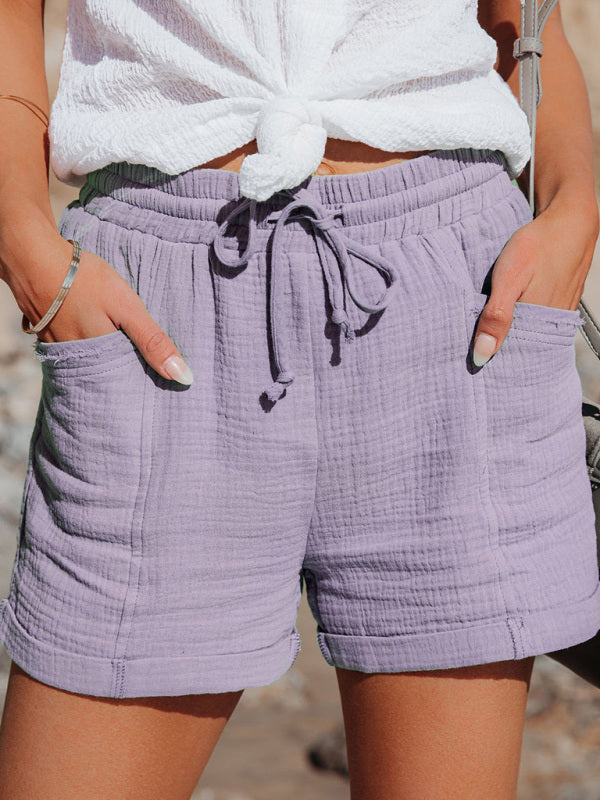 New style casual high waist tie loose wide leg shorts for women - THE QUEEN RUNWAY
