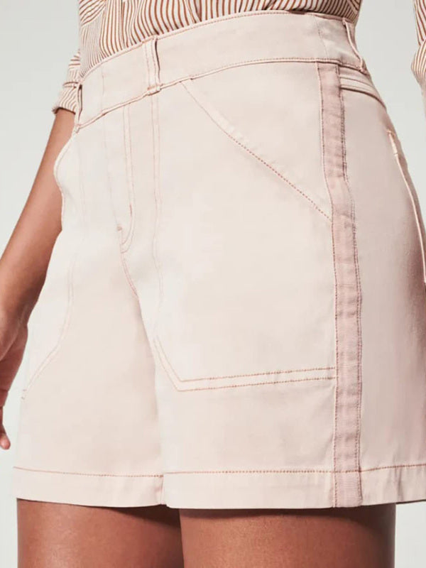 New fashion all-match women's high elastic twill large pocket solid color casual shorts - THE QUEEN RUNWAY
