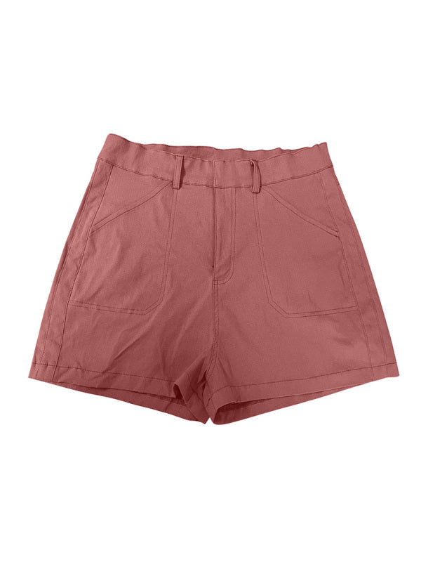 New fashion all-match women's high elastic twill large pocket solid color casual shorts - THE QUEEN RUNWAY