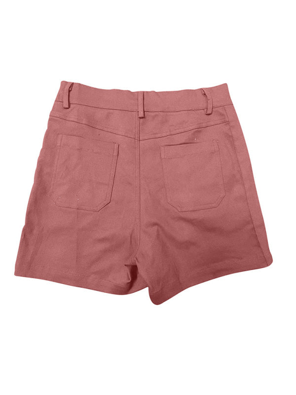 New fashion all-match women's high elastic twill large pocket solid color casual shorts - THE QUEEN RUNWAY