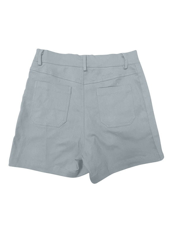 New fashion all-match women's high elastic twill large pocket solid color casual shorts - THE QUEEN RUNWAY