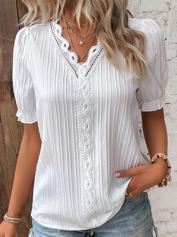 Summer new holiday fashion hollow short-sleeved women's shirt - THE QUEEN RUNWAY