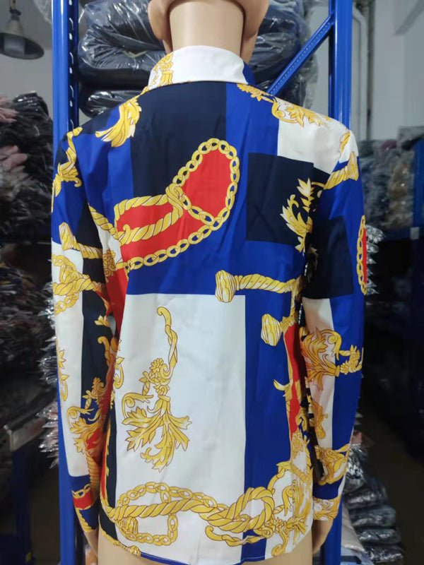 Women's Fashion Printed Long Sleeve Lapel Shirt - THE QUEEN RUNWAY