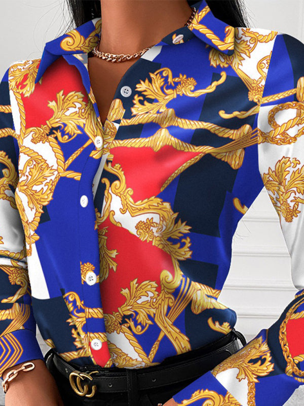 Women's Fashion Printed Long Sleeve Lapel Shirt - THE QUEEN RUNWAY