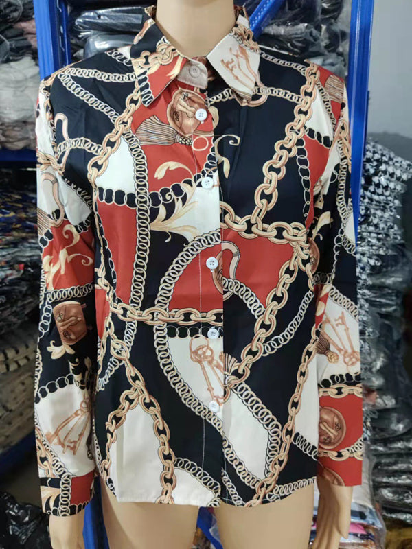 Women's Fashion Printed Long Sleeve Lapel Shirt - THE QUEEN RUNWAY
