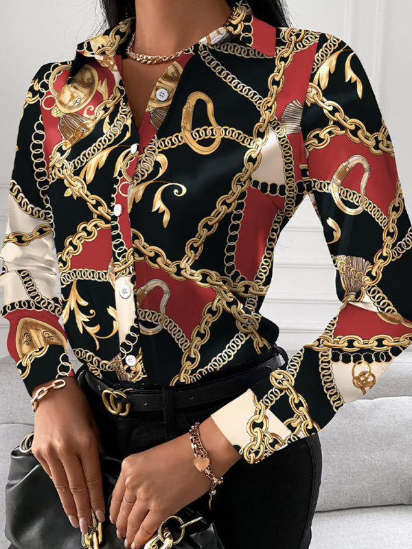 Women's Fashion Printed Long Sleeve Lapel Shirt - THE QUEEN RUNWAY
