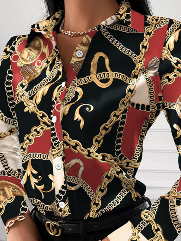 Women's Fashion Printed Long Sleeve Lapel Shirt - THE QUEEN RUNWAY