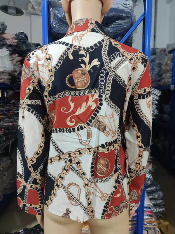 Women's Fashion Printed Long Sleeve Lapel Shirt - THE QUEEN RUNWAY