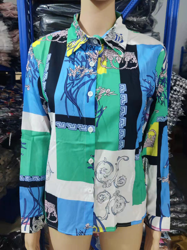 Women's Fashion Printed Long Sleeve Lapel Shirt - THE QUEEN RUNWAY