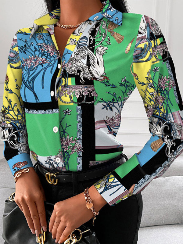 Women's Fashion Printed Long Sleeve Lapel Shirt - THE QUEEN RUNWAY