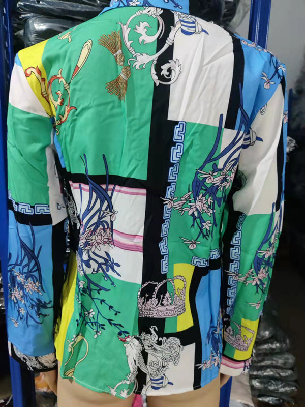 Women's Fashion Printed Long Sleeve Lapel Shirt - THE QUEEN RUNWAY