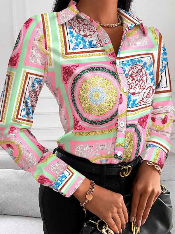 Women's Fashion Printed Long Sleeve Lapel Shirt - THE QUEEN RUNWAY