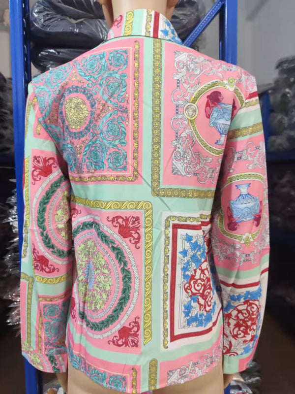 Women's Fashion Printed Long Sleeve Lapel Shirt - THE QUEEN RUNWAY