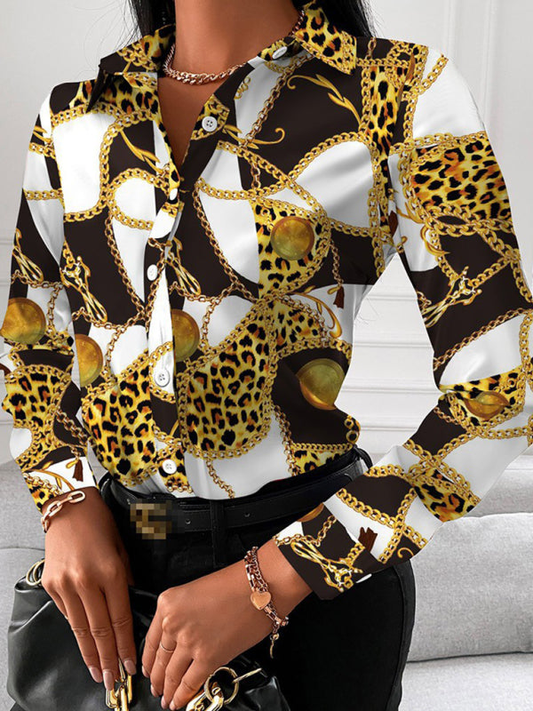 Women's Fashion Printed Long Sleeve Lapel Shirt - THE QUEEN RUNWAY