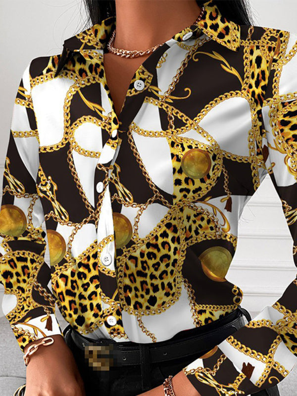 Women's Fashion Printed Long Sleeve Lapel Shirt - THE QUEEN RUNWAY