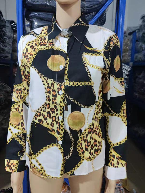 Women's Fashion Printed Long Sleeve Lapel Shirt - THE QUEEN RUNWAY