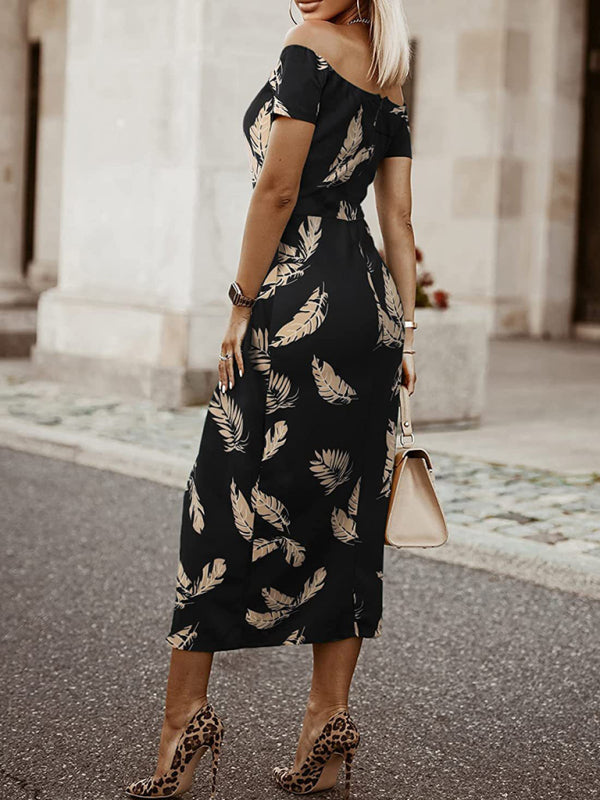 Women's printed one word collar tulip skirt midi skirt - THE QUEEN RUNWAY