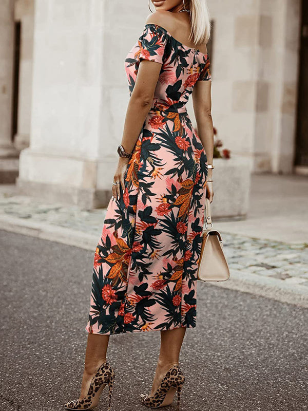 Women's printed one word collar tulip skirt midi skirt - THE QUEEN RUNWAY