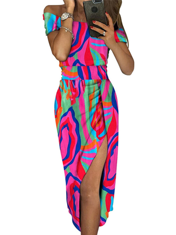 Women's printed one word collar tulip skirt midi skirt - THE QUEEN RUNWAY