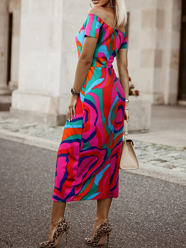 Women's printed one word collar tulip skirt midi skirt - THE QUEEN RUNWAY
