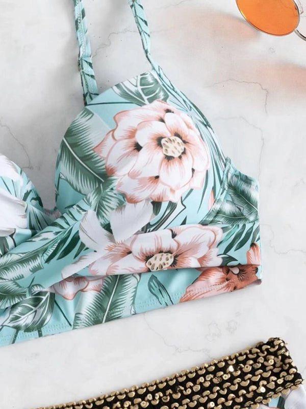 Women's Floral Cross Bikini Swimsuit - THE QUEEN RUNWAY