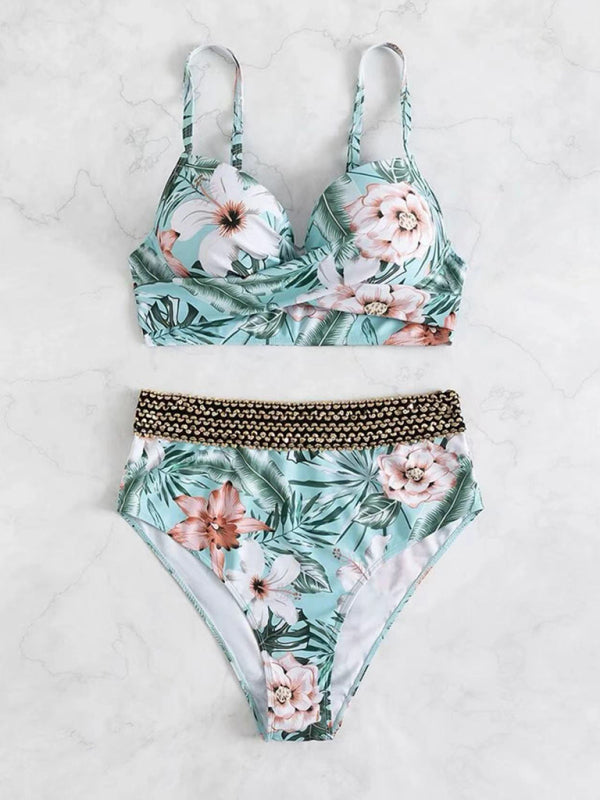 Women's Floral Cross Bikini Swimsuit - THE QUEEN RUNWAY