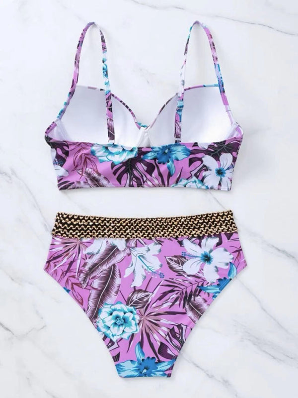 Women's Floral Cross Bikini Swimsuit - THE QUEEN RUNWAY